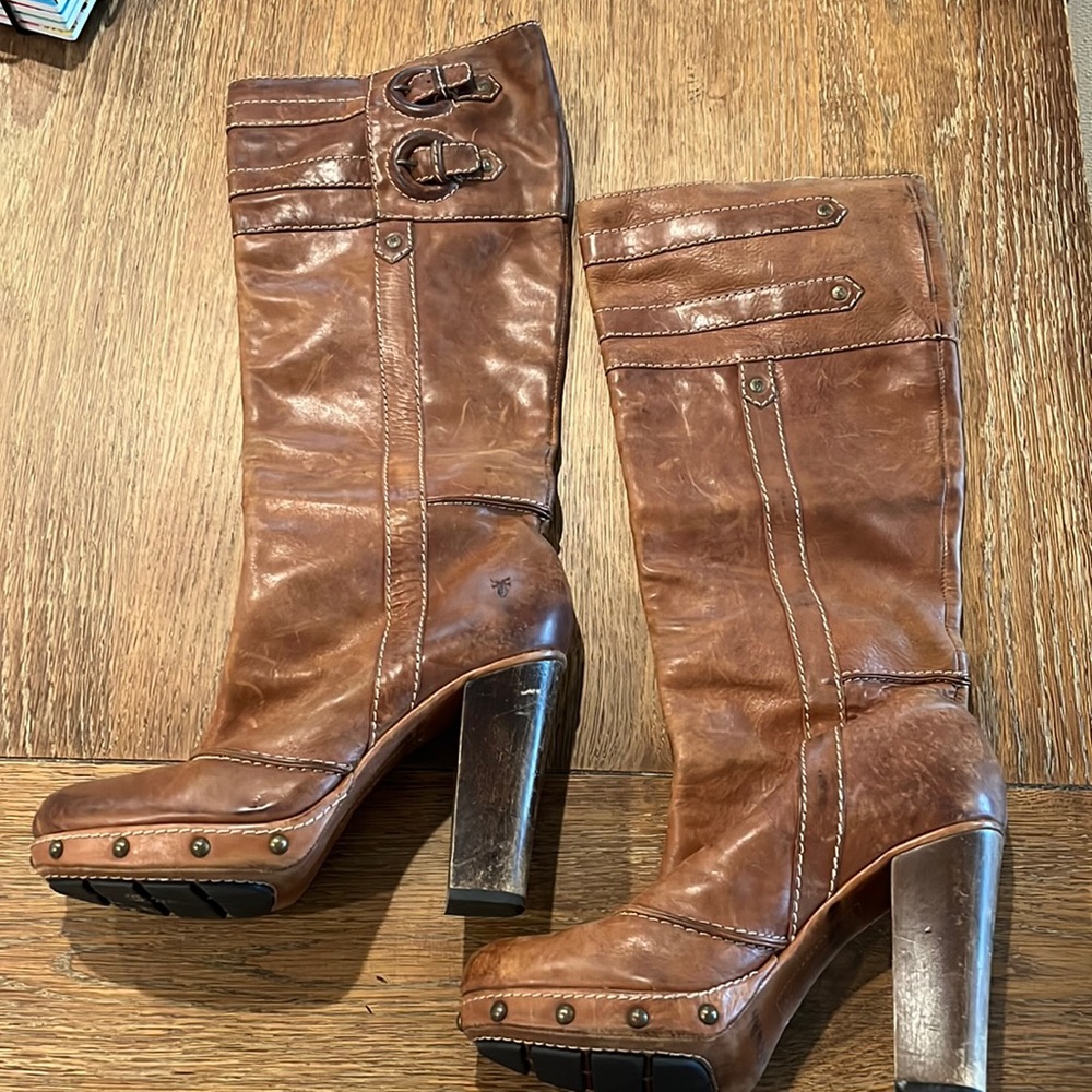 Distressed Leather Frye designer boots